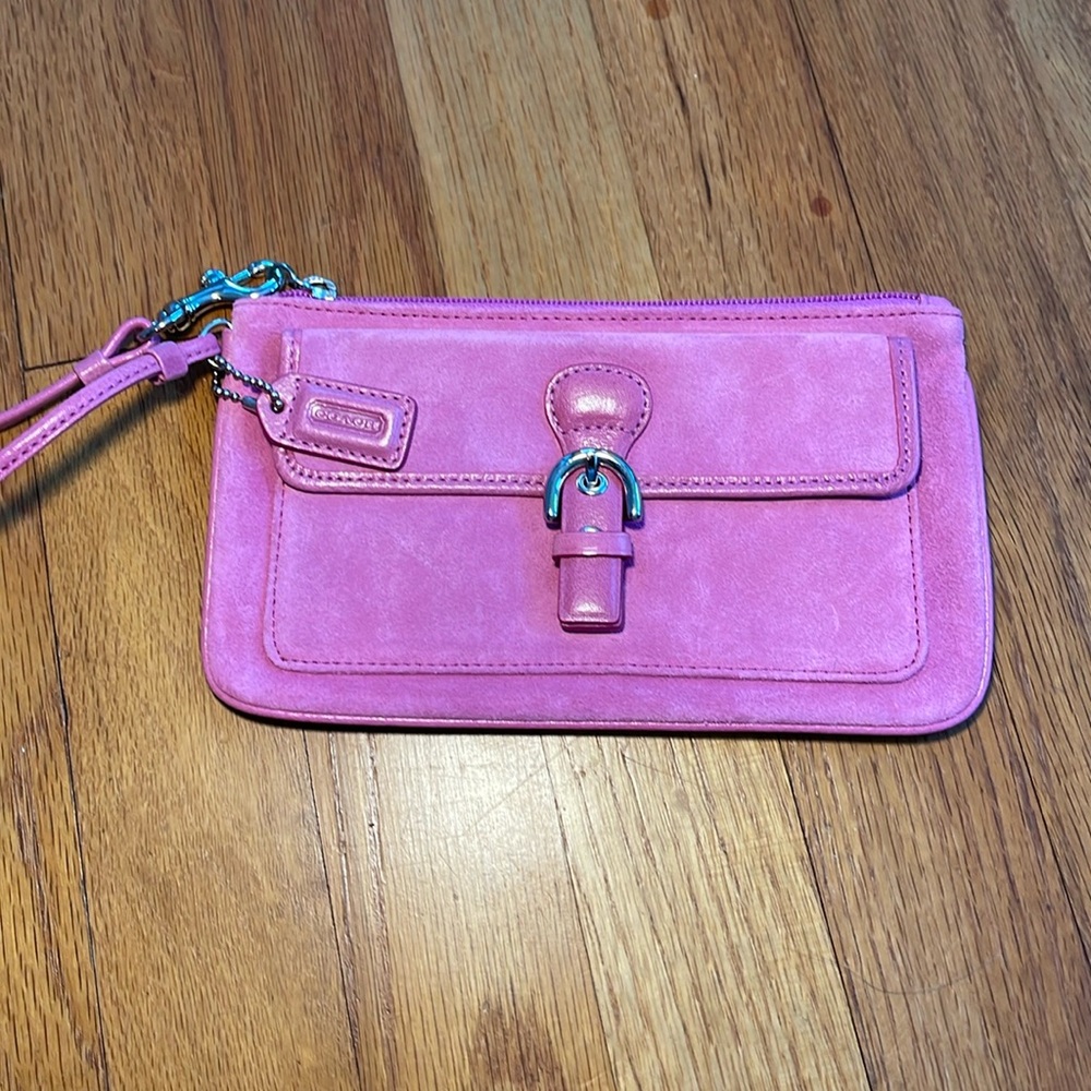 Coach pink suede wristlet